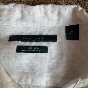 Perry Ellis Classic White Linen Shirt XL